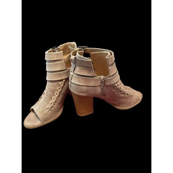 NEW Diba Womens Size 7 Taupe open toe Ankle Bootie Boots Shoes buckle zip block - Picture 3 of 9